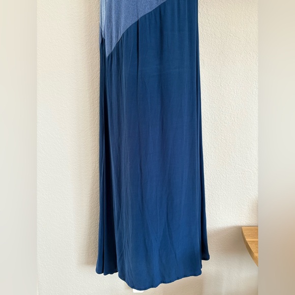 Soft Surroundings Sleeveless Color Block Ribbed Maxi Dress Blue Petite Large - Picture 2 of 8